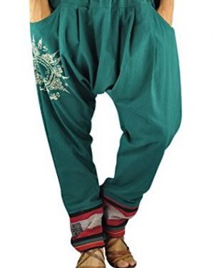 pantalon unisex bombacho color esmeralda, granate o gris, tobillos enriquecidos con dibujo sol lateral